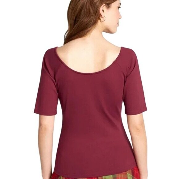 Voodoo Vixen XXL Burgundy Bow Front V Neckline Top With 3/4 Sleeves - Picture 9 of 16